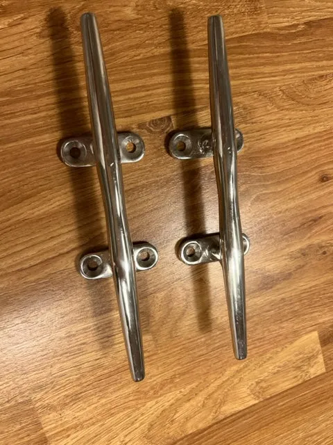 2 X MATCHING PAIR STAINLESS STEEL CLEATS 20 CMS 8" LONG 4 HOLE MOUNT