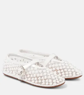 Alaia Studded leather-trimmed mesh ballet flats