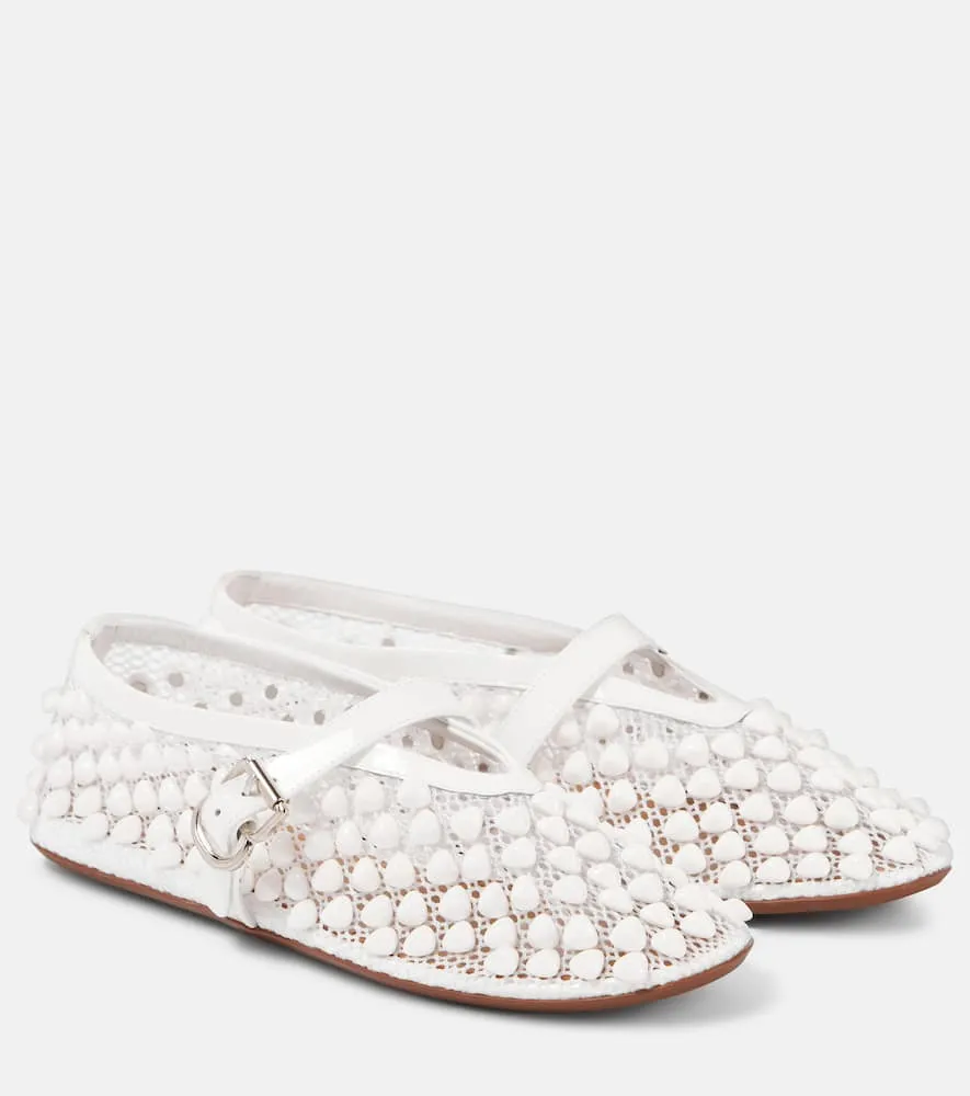 Alaia Studded leather-trimmed mesh ballet flats