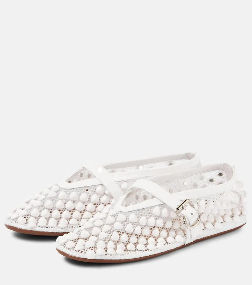 Alaia Studded leather-trimmed mesh ballet flats