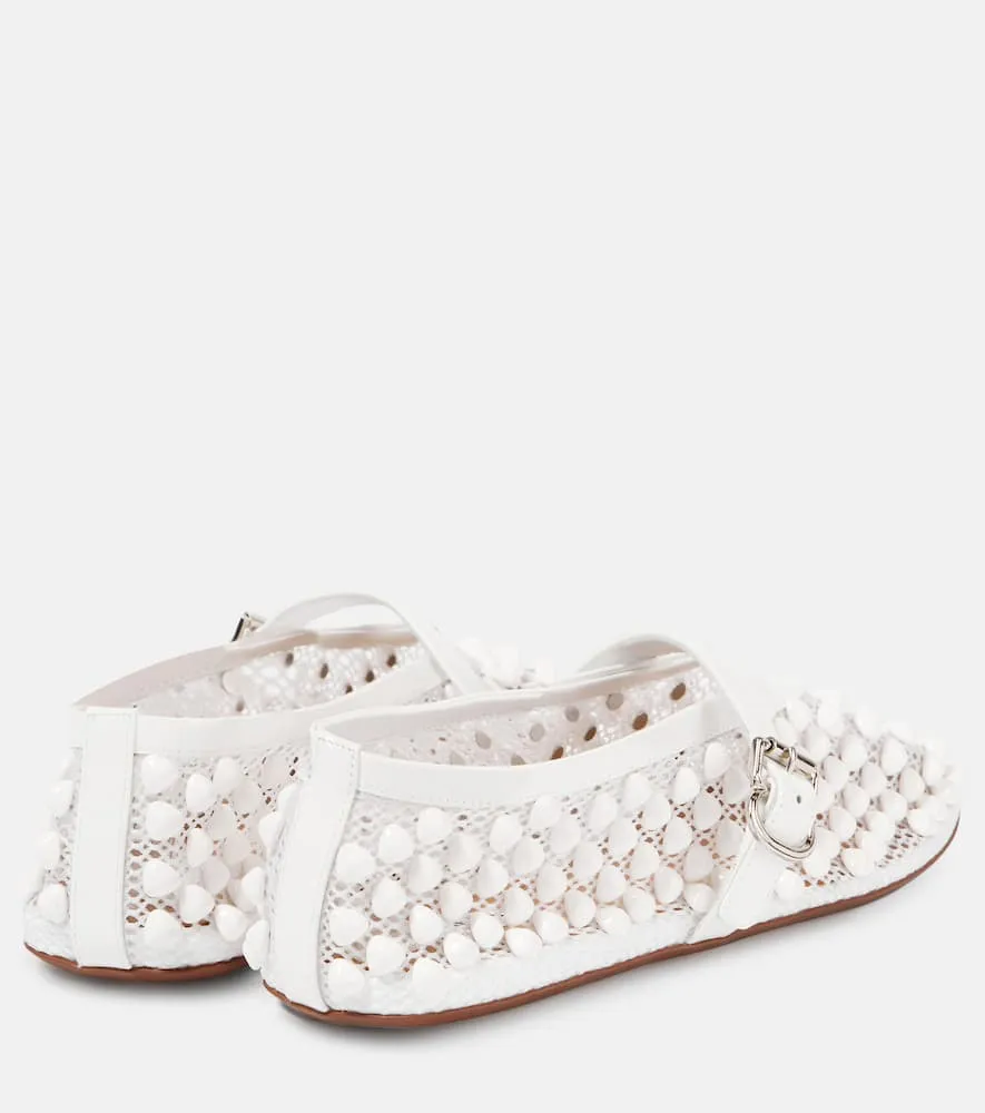 Alaia Studded leather-trimmed mesh ballet flats