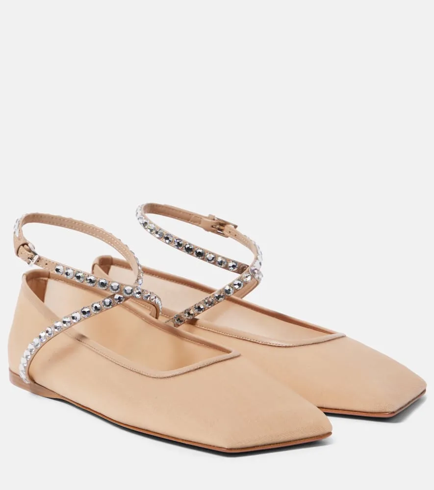 Amina Muaddi Ane embellished mesh ballet flats