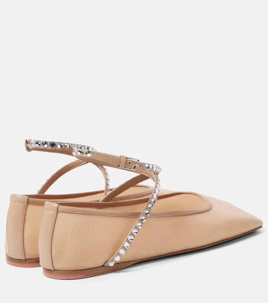 Amina Muaddi Ane embellished mesh ballet flats