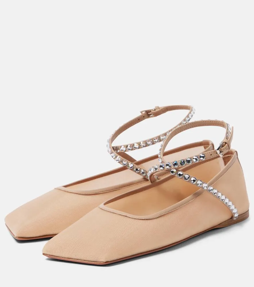 Amina Muaddi Ane embellished mesh ballet flats