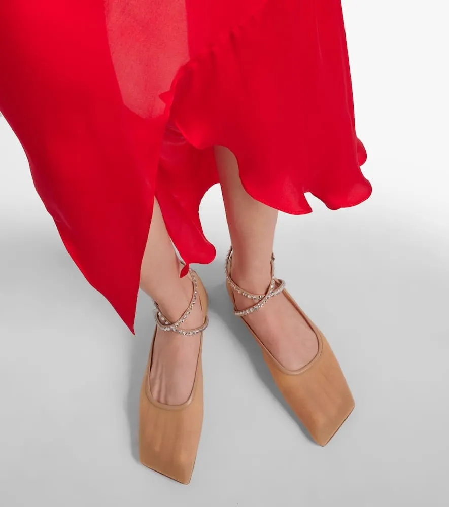 Amina Muaddi Ane embellished mesh ballet flats