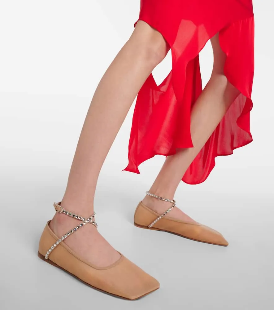 Amina Muaddi Ane embellished mesh ballet flats
