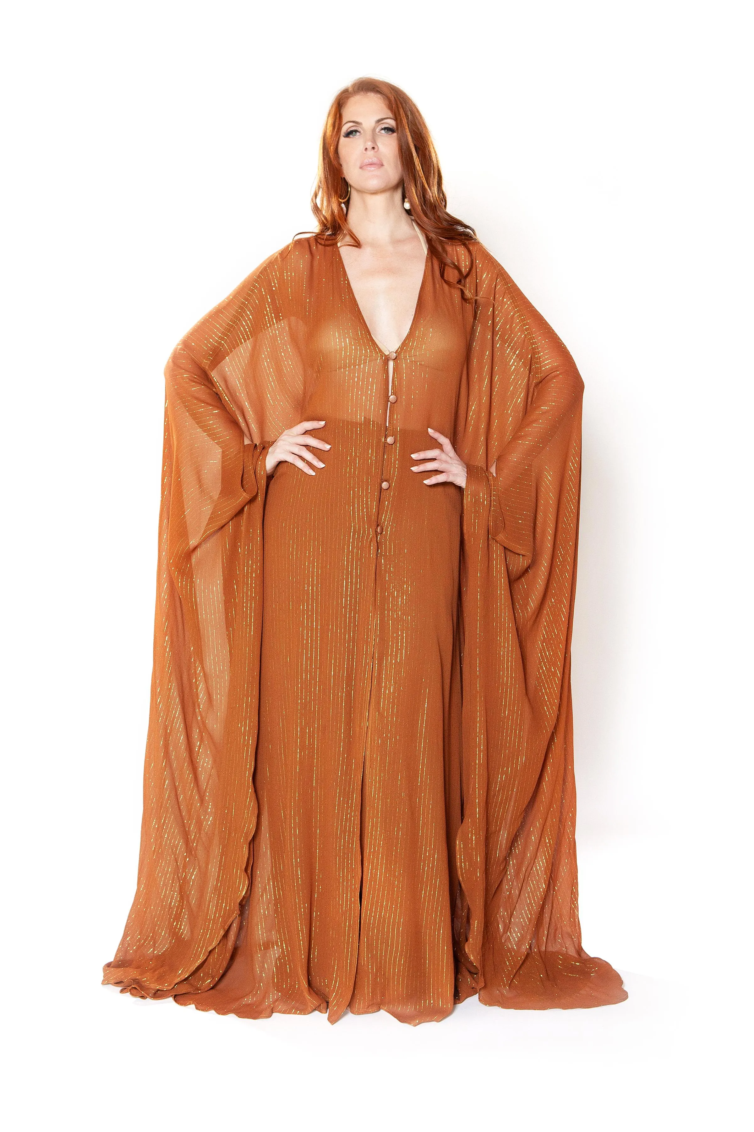Brown Lurex Goddess kaftan