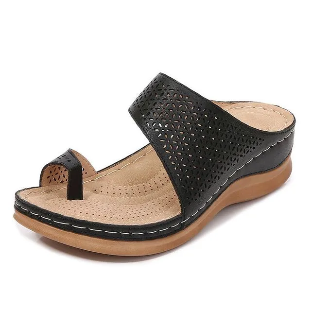 Cuzcare Orthopedic Sandals For Women Breathable Hollow Elastic Trendy Flat Sandals