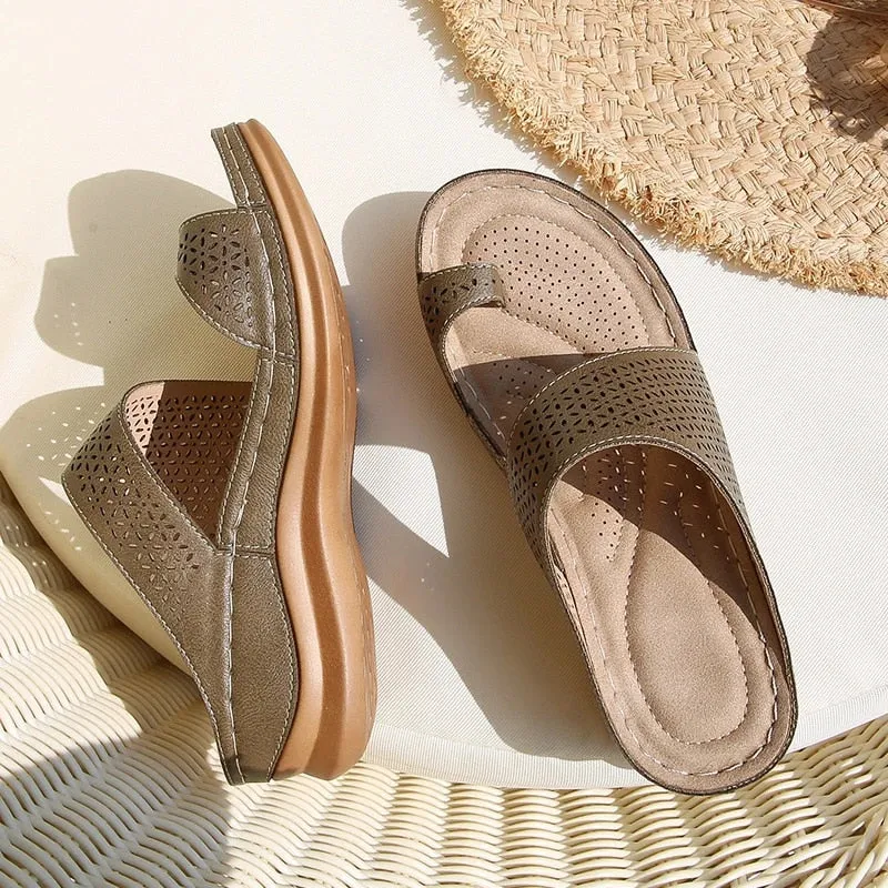 Cuzcare Orthopedic Sandals For Women Breathable Hollow Elastic Trendy Flat Sandals