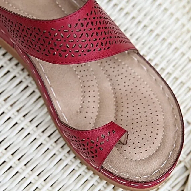 Cuzcare Orthopedic Sandals For Women Breathable Hollow Elastic Trendy Flat Sandals