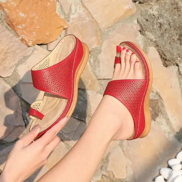 Cuzcare Orthopedic Sandals For Women Breathable Hollow Elastic Trendy Flat Sandals