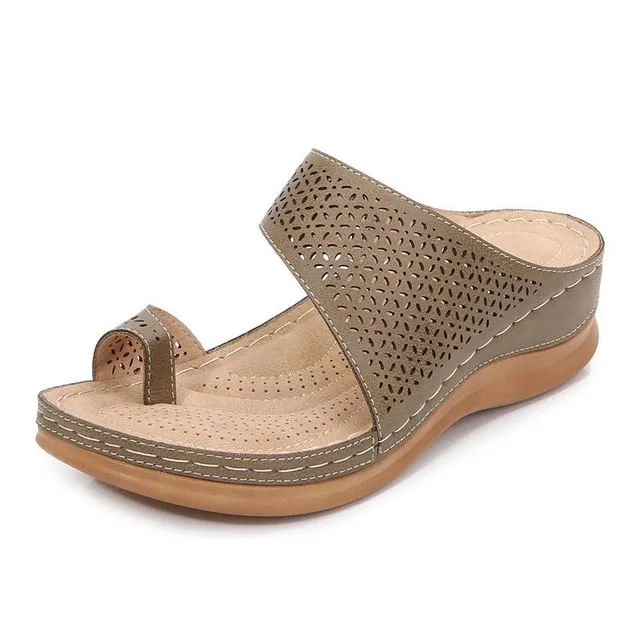 Cuzcare Orthopedic Sandals For Women Breathable Hollow Elastic Trendy Flat Sandals