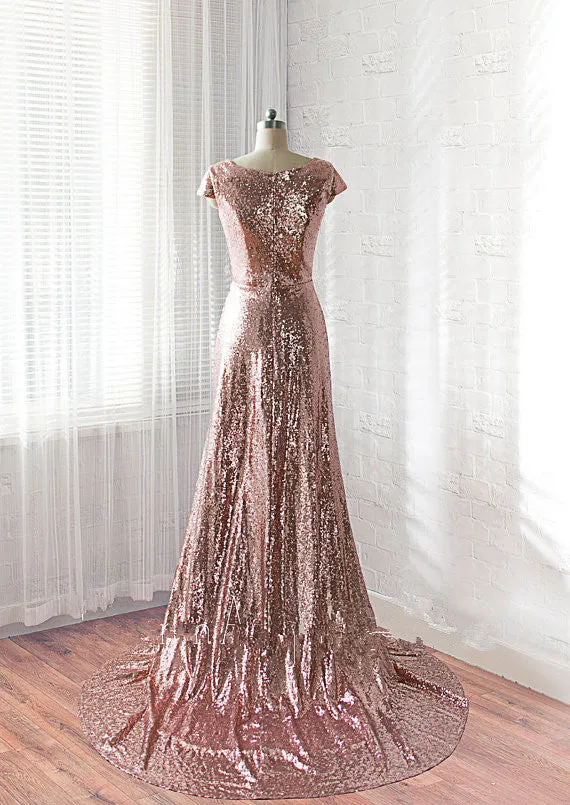 Deep V neck Rose Gold Sparkly Sequin Prom/Evening Dress,Shiny V neck Formal Evening Dress