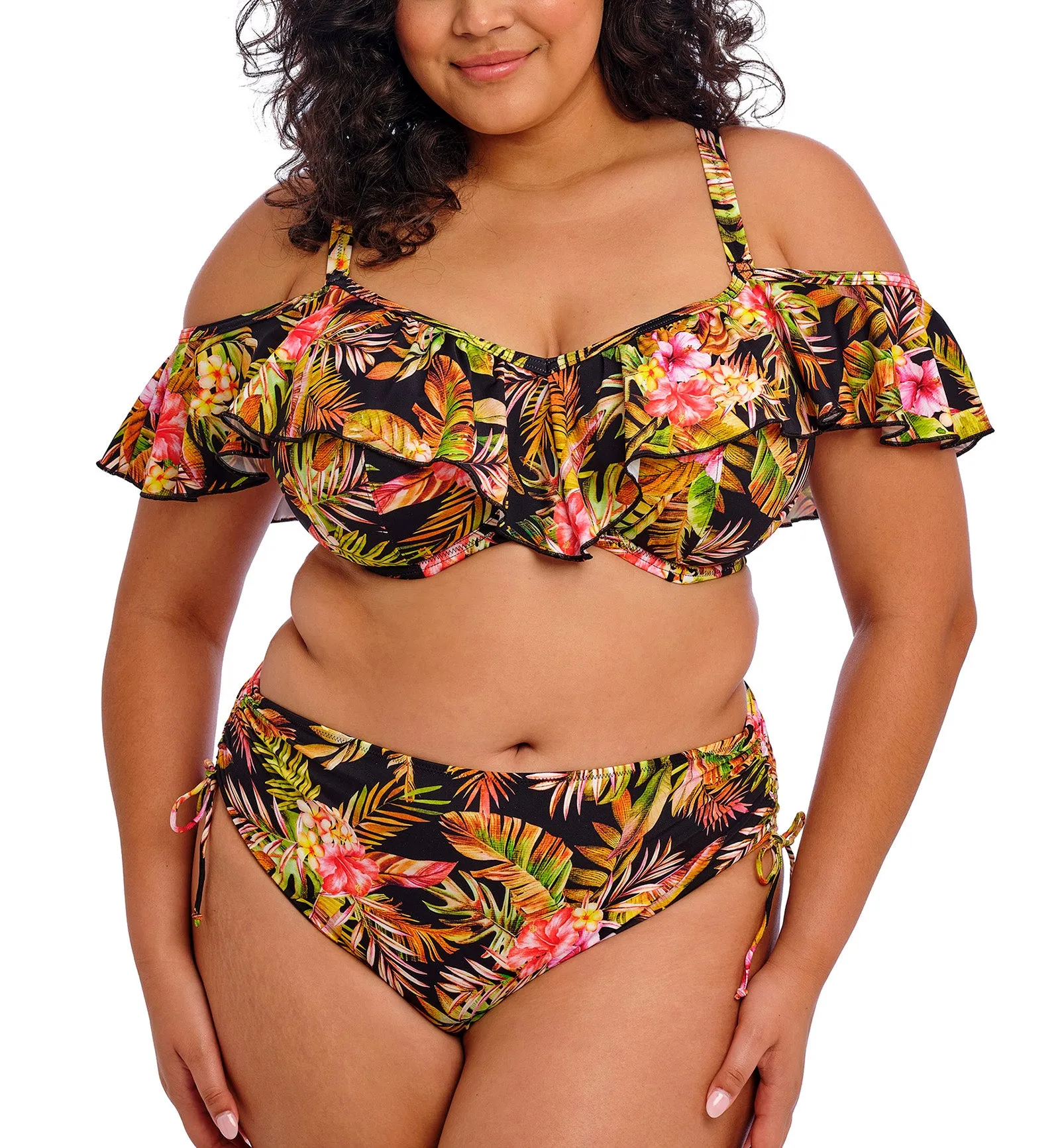 Elomi Tiger Valley Bardot Ruffle Underwire Bikini Top (ES802306) - Black