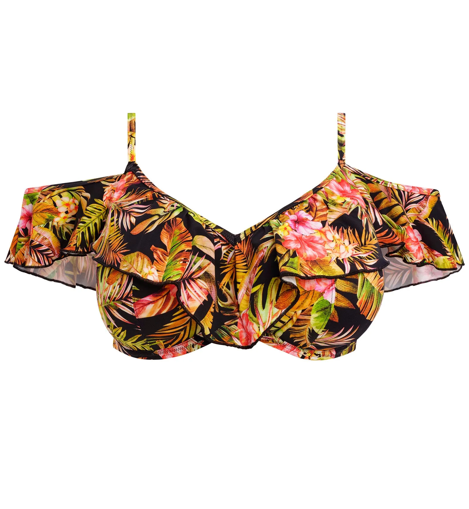 Elomi Tiger Valley Bardot Ruffle Underwire Bikini Top (ES802306) - Black