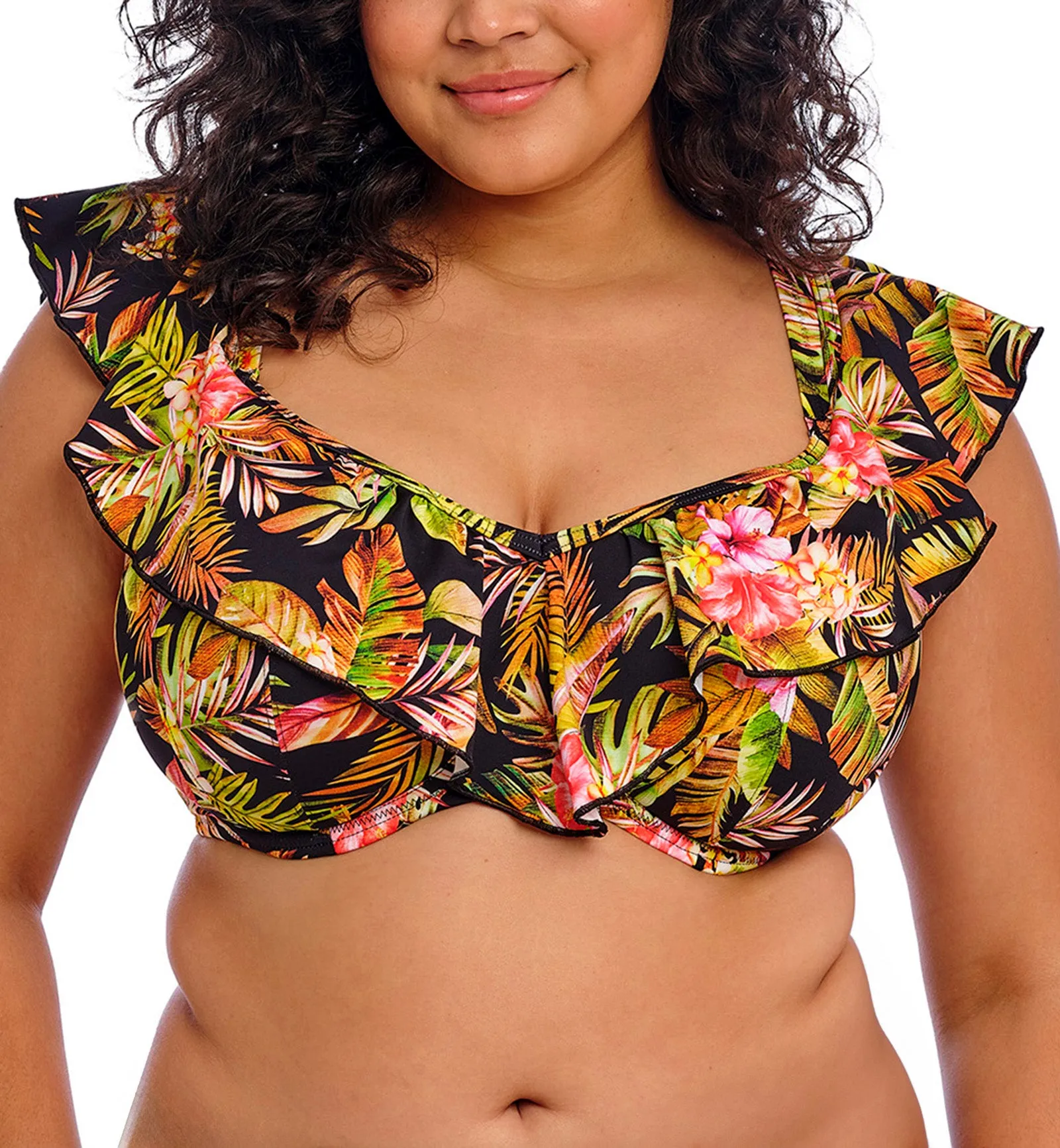 Elomi Tiger Valley Bardot Ruffle Underwire Bikini Top (ES802306) - Black