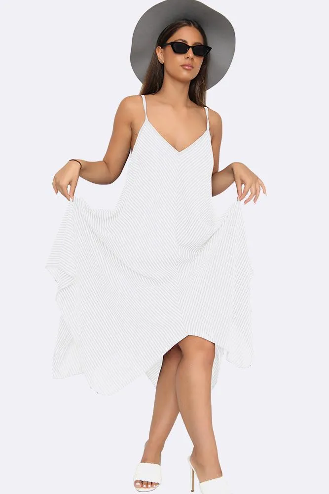 Italian Pinstripe Strappy Hanky Hem Dress.