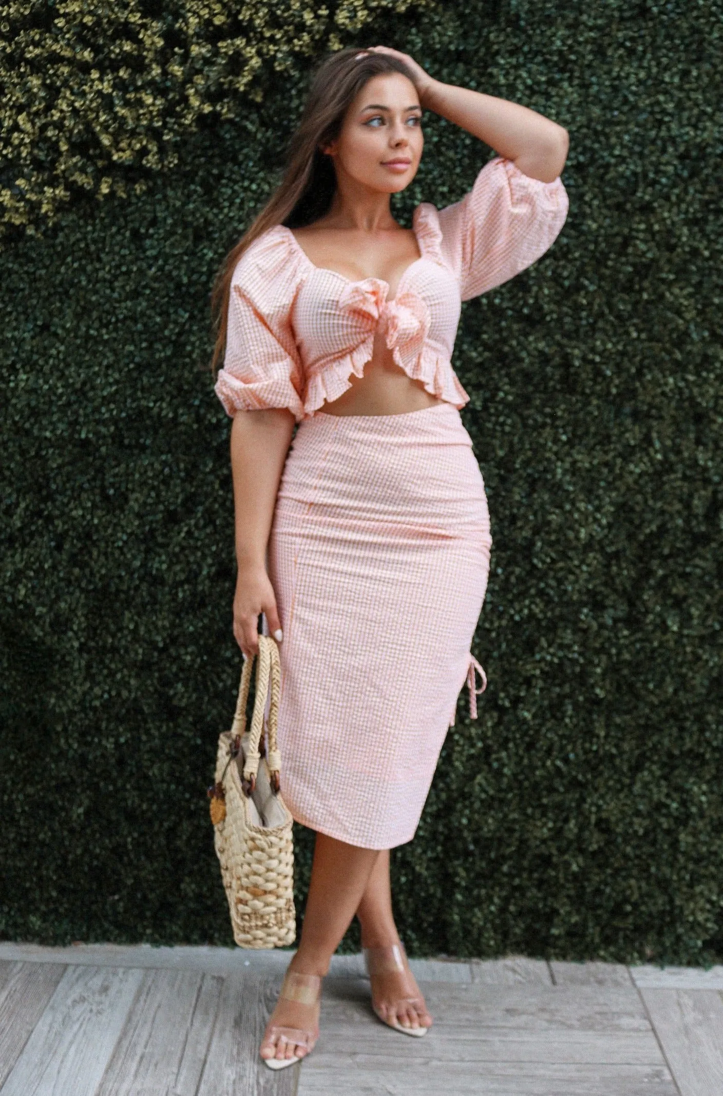 'Maisie' Gingham Spring Skirt Set in Orange and White