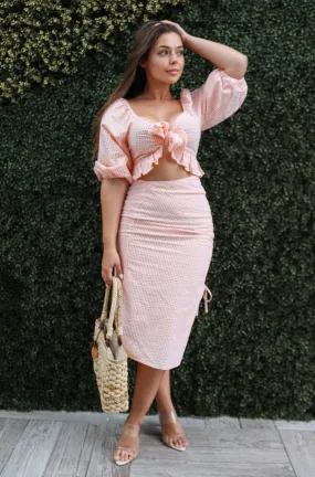 'Maisie' Gingham Spring Skirt Set in Orange and White