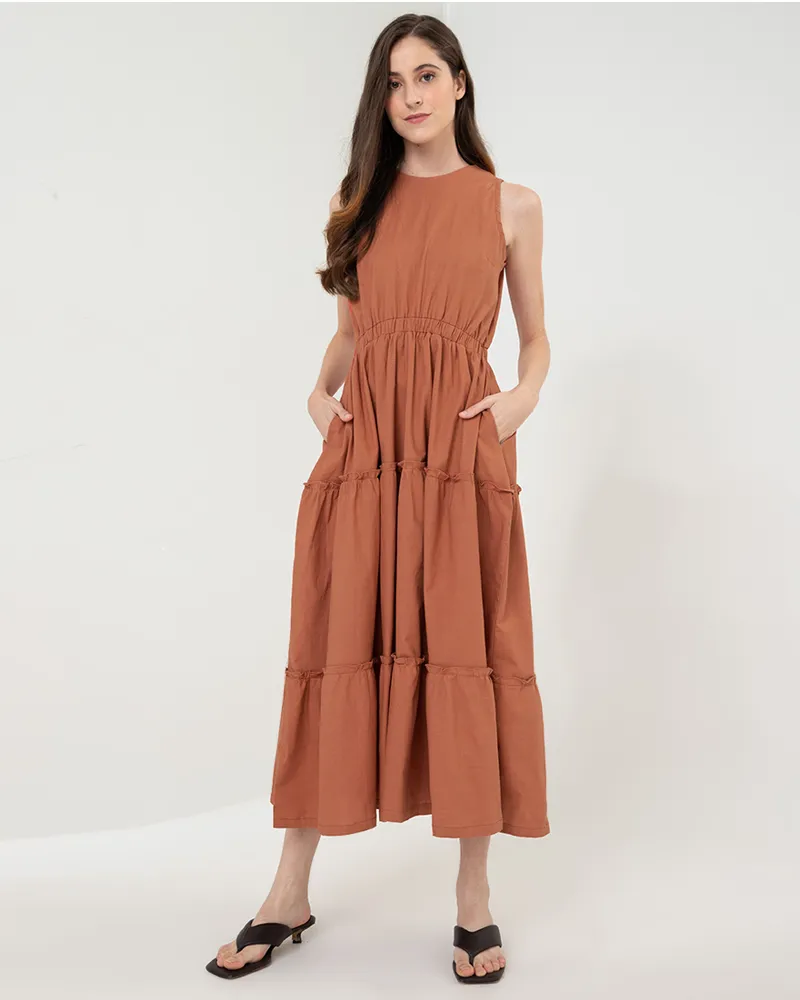 Maya Sleeveless Tiered Cotton Maxi Dress