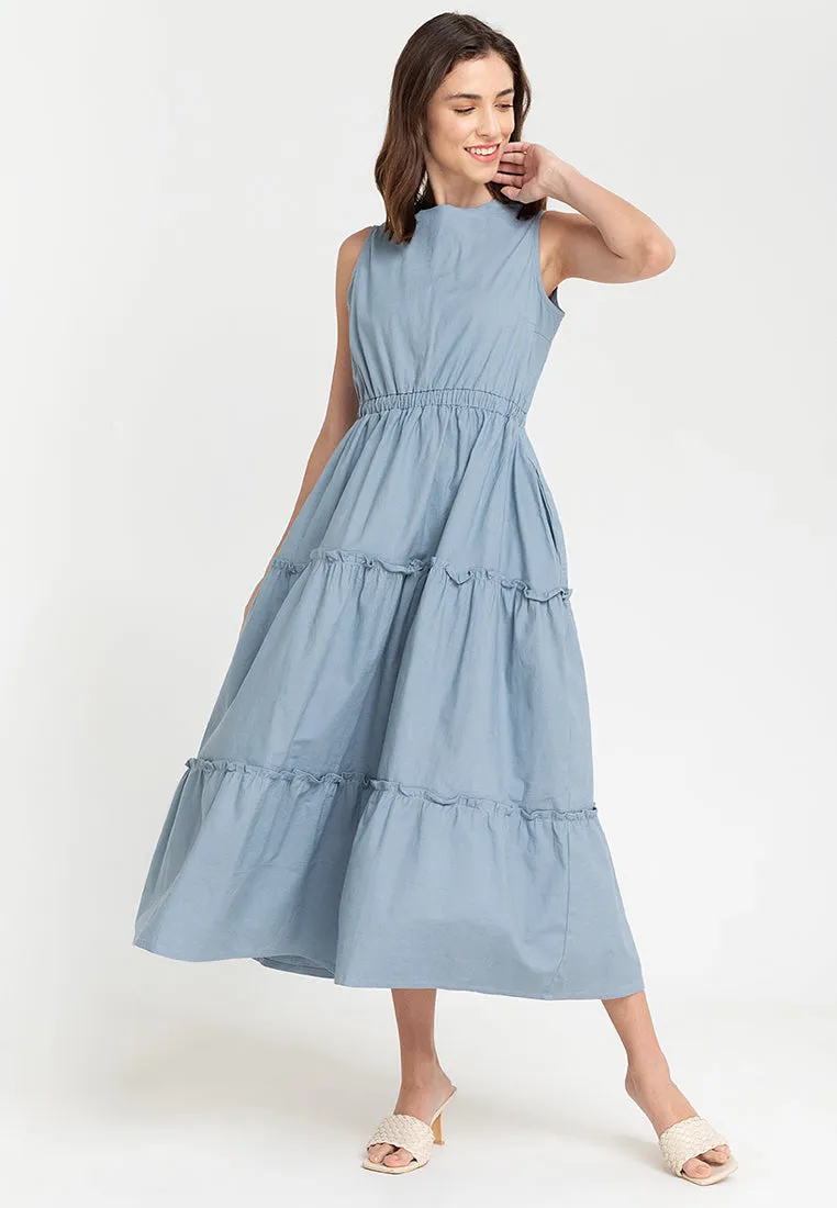 Maya Sleeveless Tiered Cotton Maxi Dress