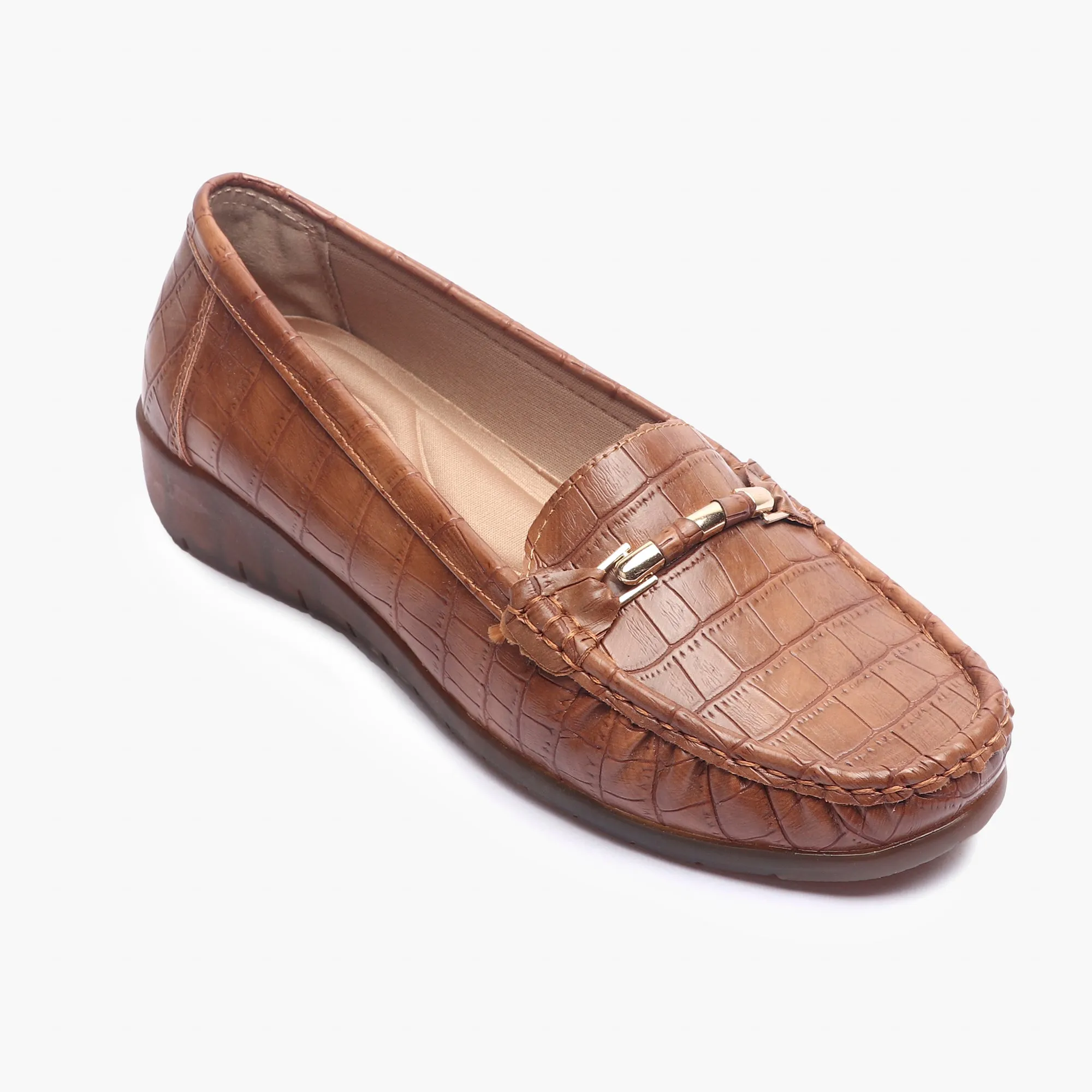 Metal Accented Wedge Heel Loafers
