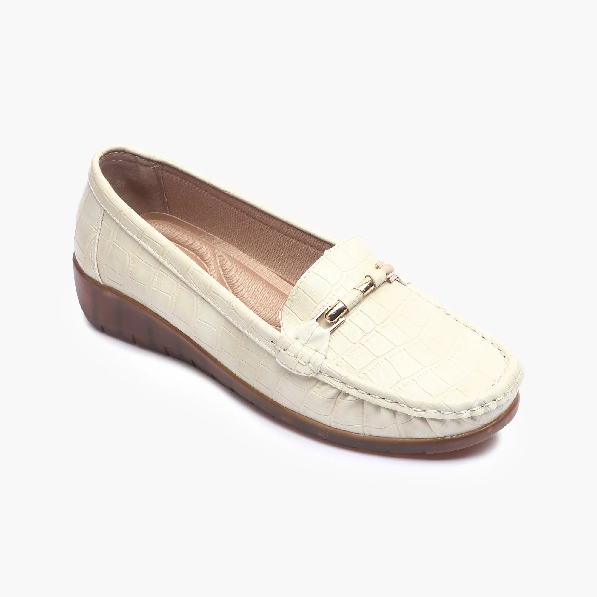 Metal Accented Wedge Heel Loafers