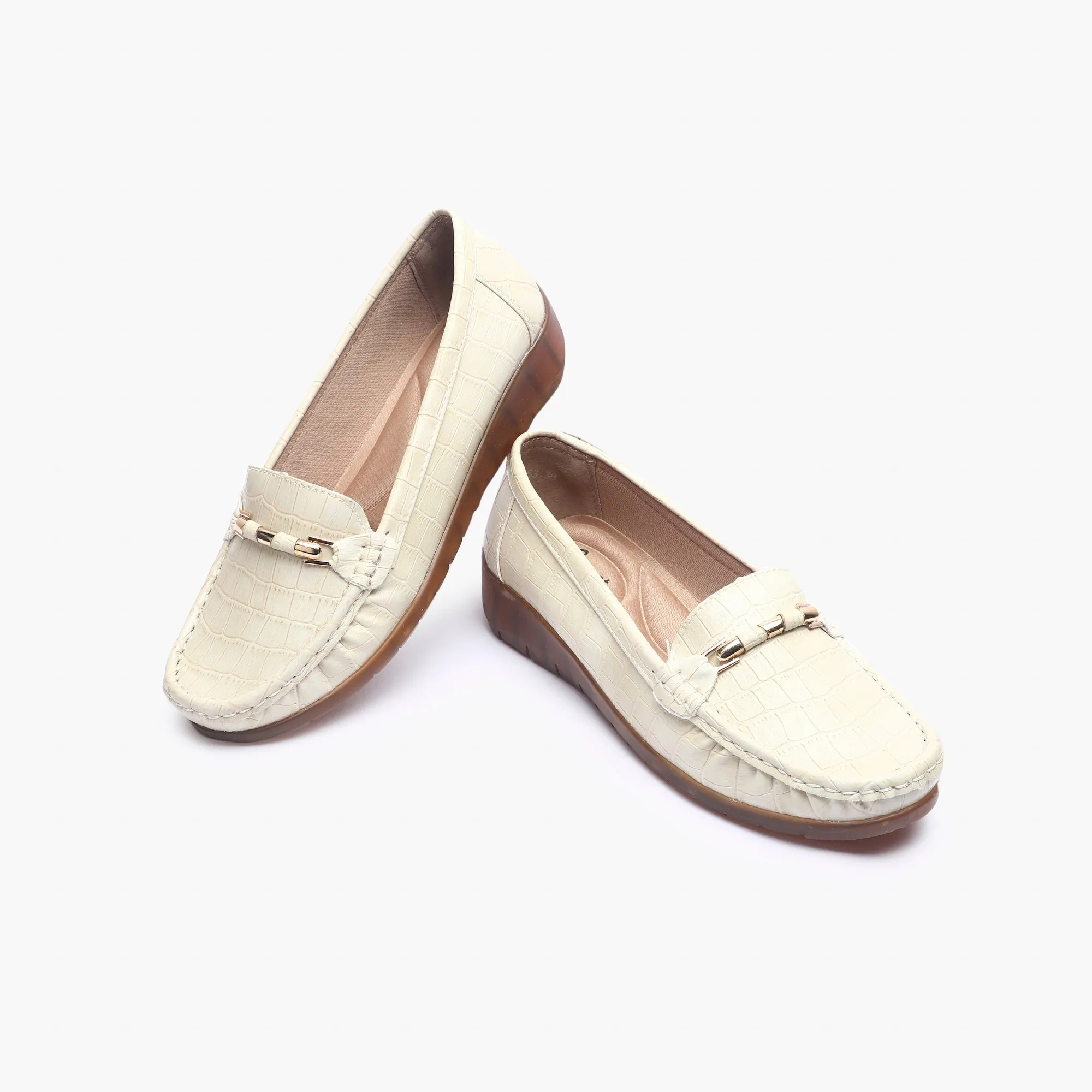 Metal Accented Wedge Heel Loafers