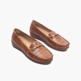 Metal Accented Wedge Heel Loafers