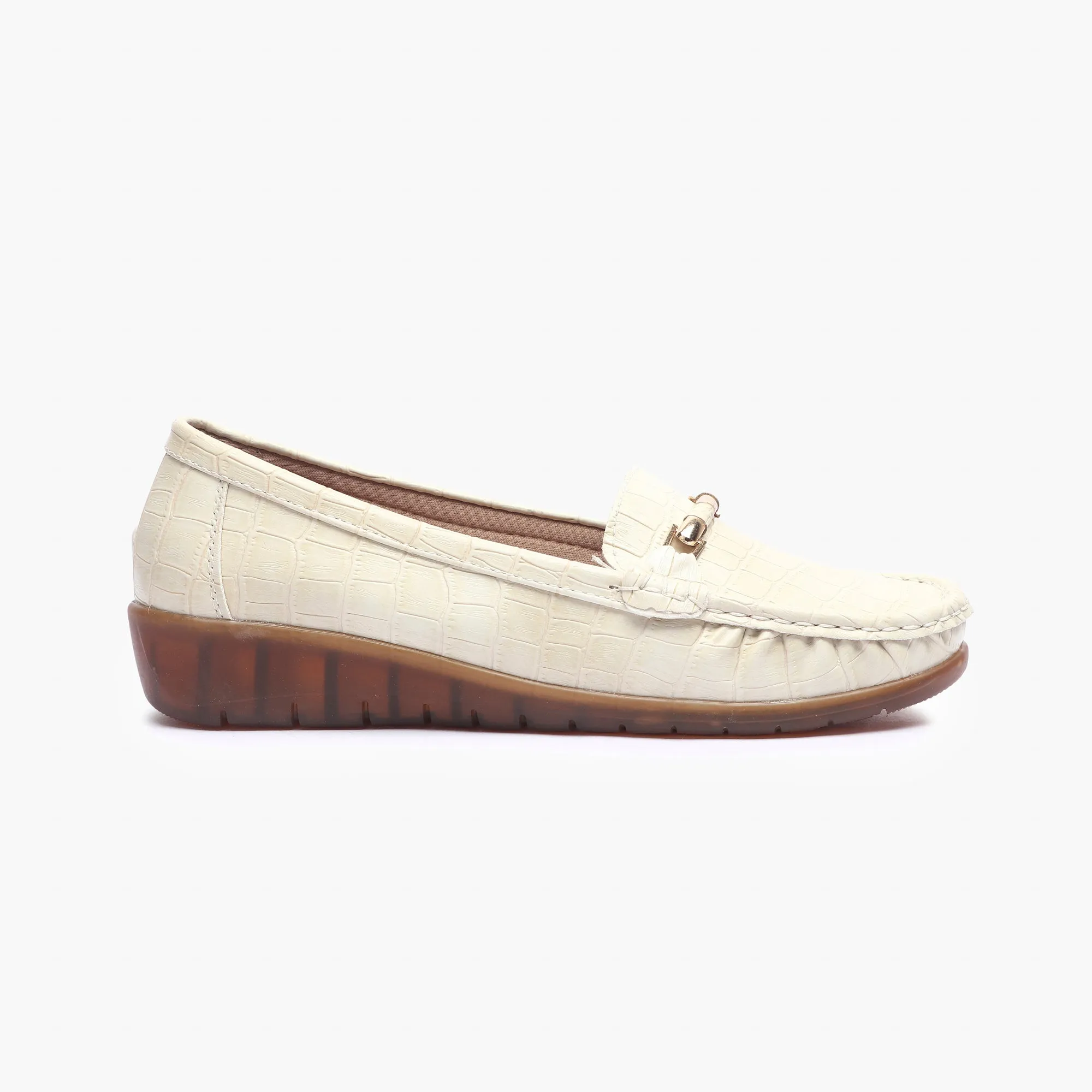 Metal Accented Wedge Heel Loafers
