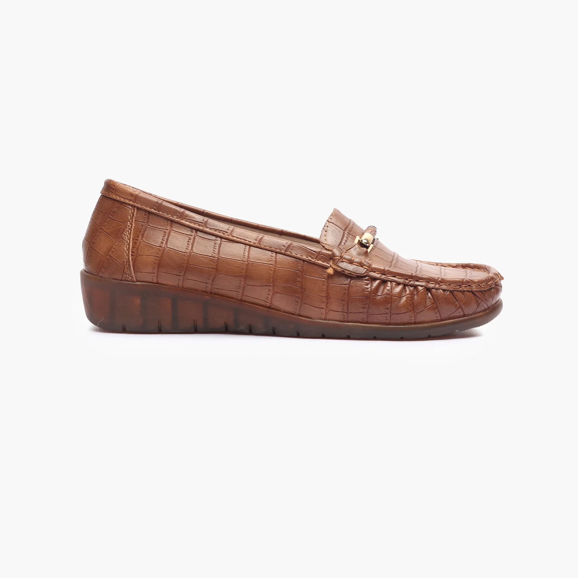 Metal Accented Wedge Heel Loafers