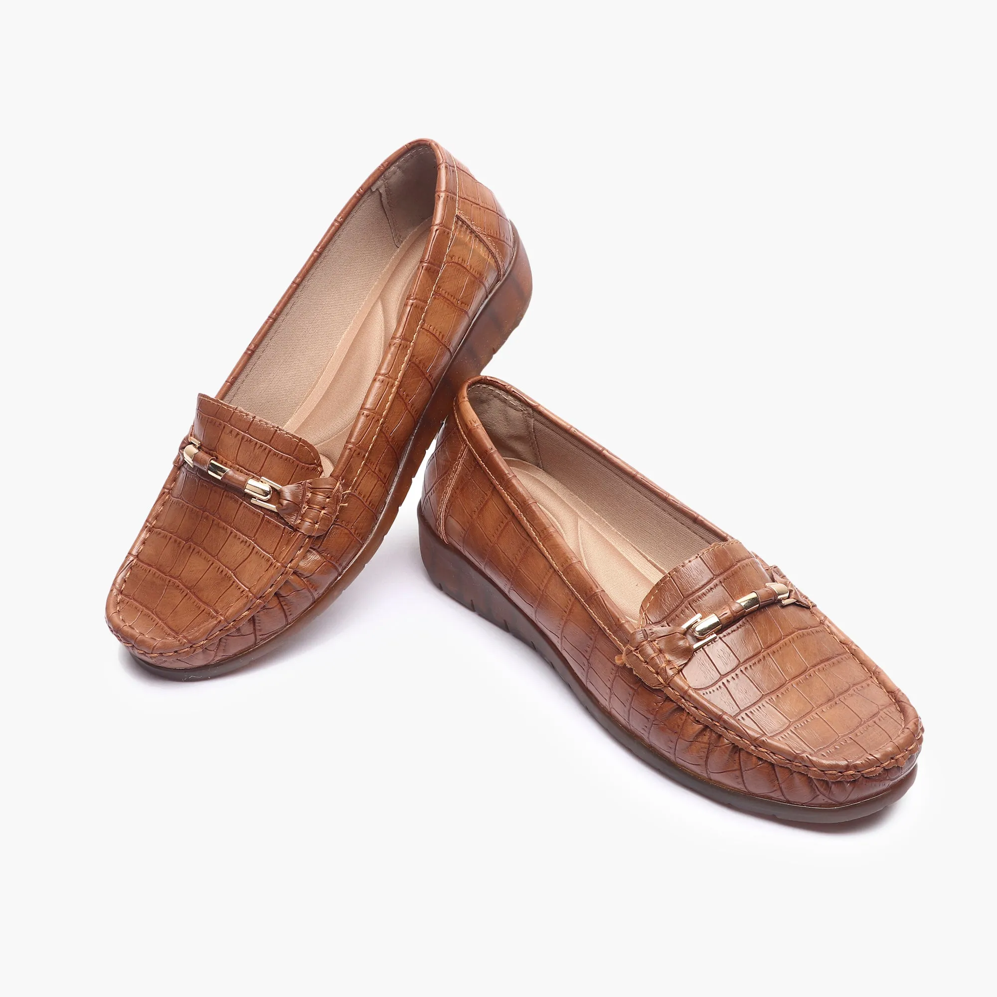 Metal Accented Wedge Heel Loafers