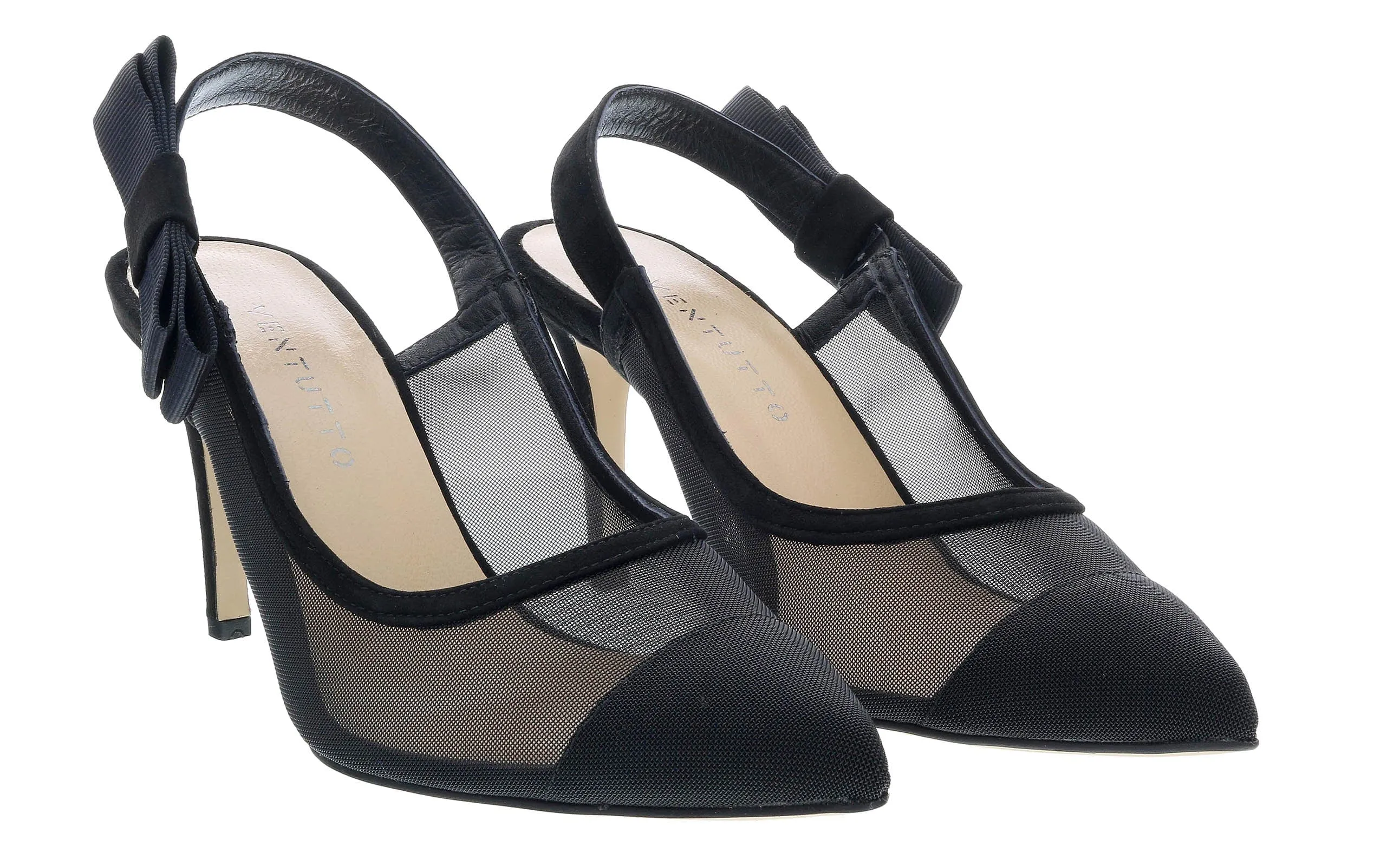 Ventutto Black Mesh Slingback Heels-
