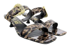 Versace Jeans Couture Beige/Black Kitten Heel Strappy Baroque  Mules