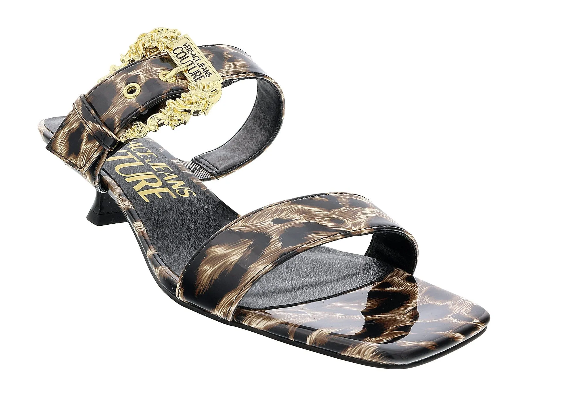 Versace Jeans Couture Beige/Black Kitten Heel Strappy Baroque  Mules