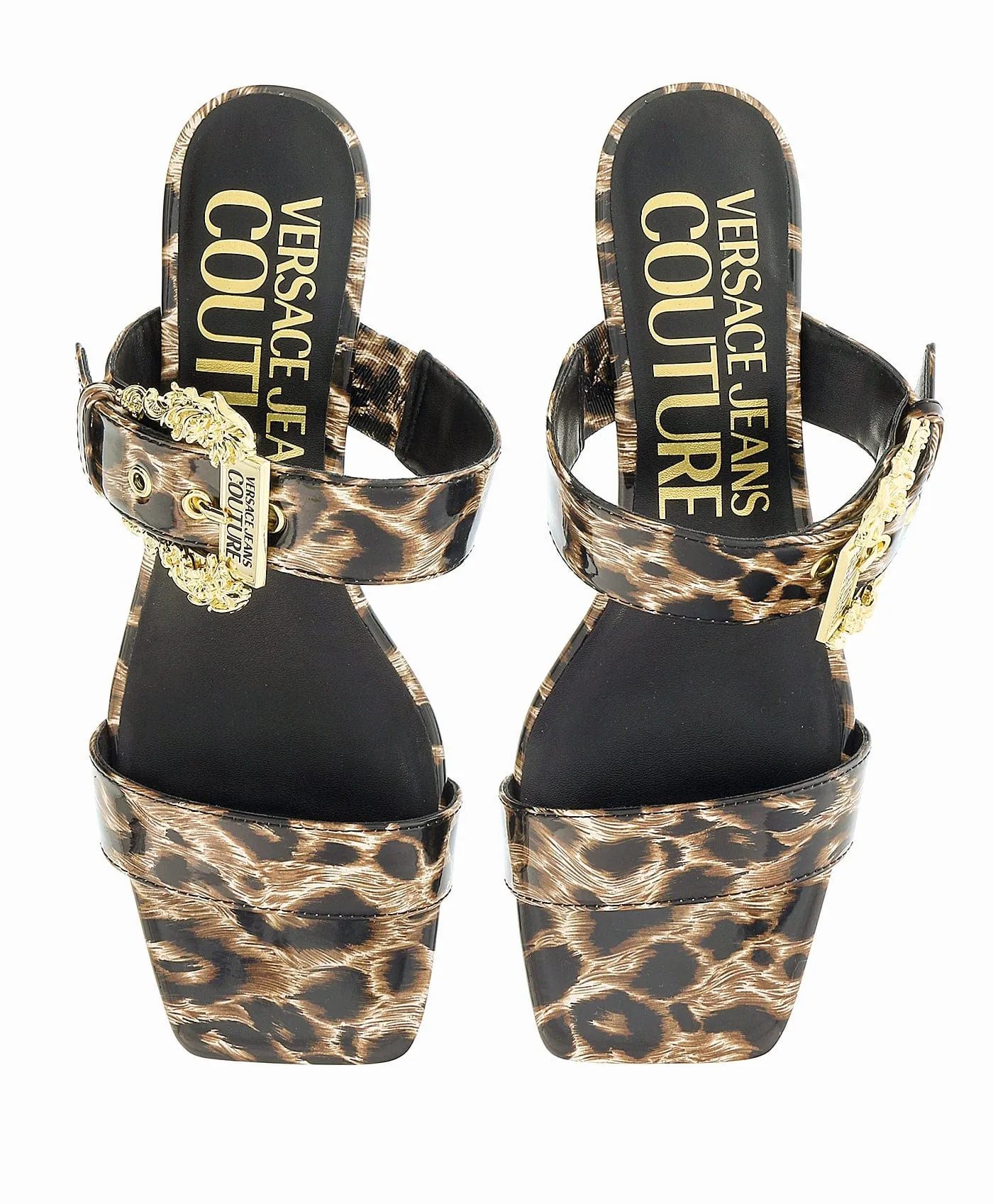 Versace Jeans Couture Beige/Black Kitten Heel Strappy Baroque  Mules