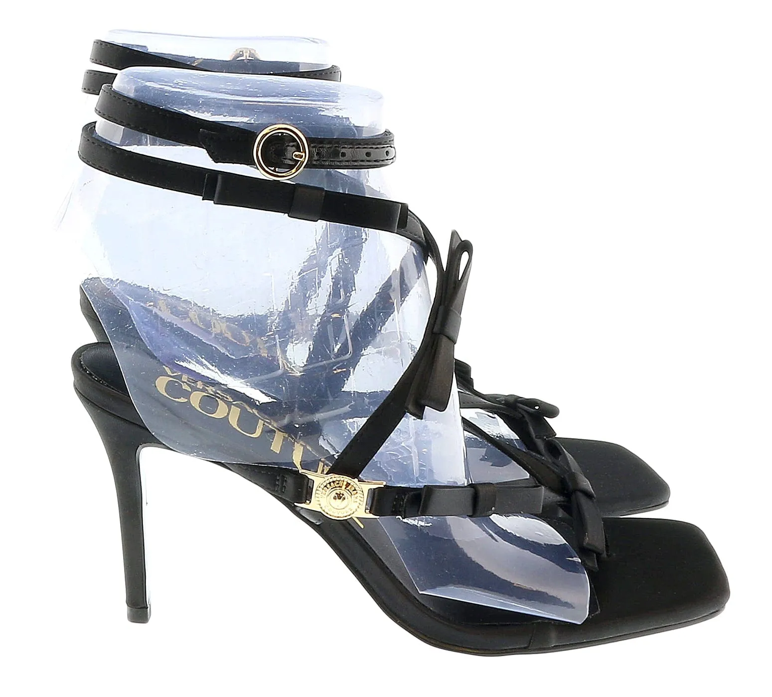 Versace Jeans Couture Black Bow Fashion Strappy High Heel Sandals-